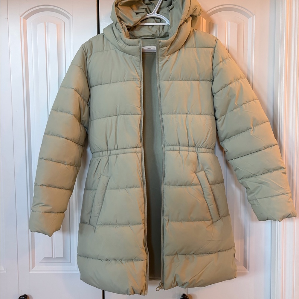 Size 14 girls Mango Sage Green Quilted Jacket parka coat